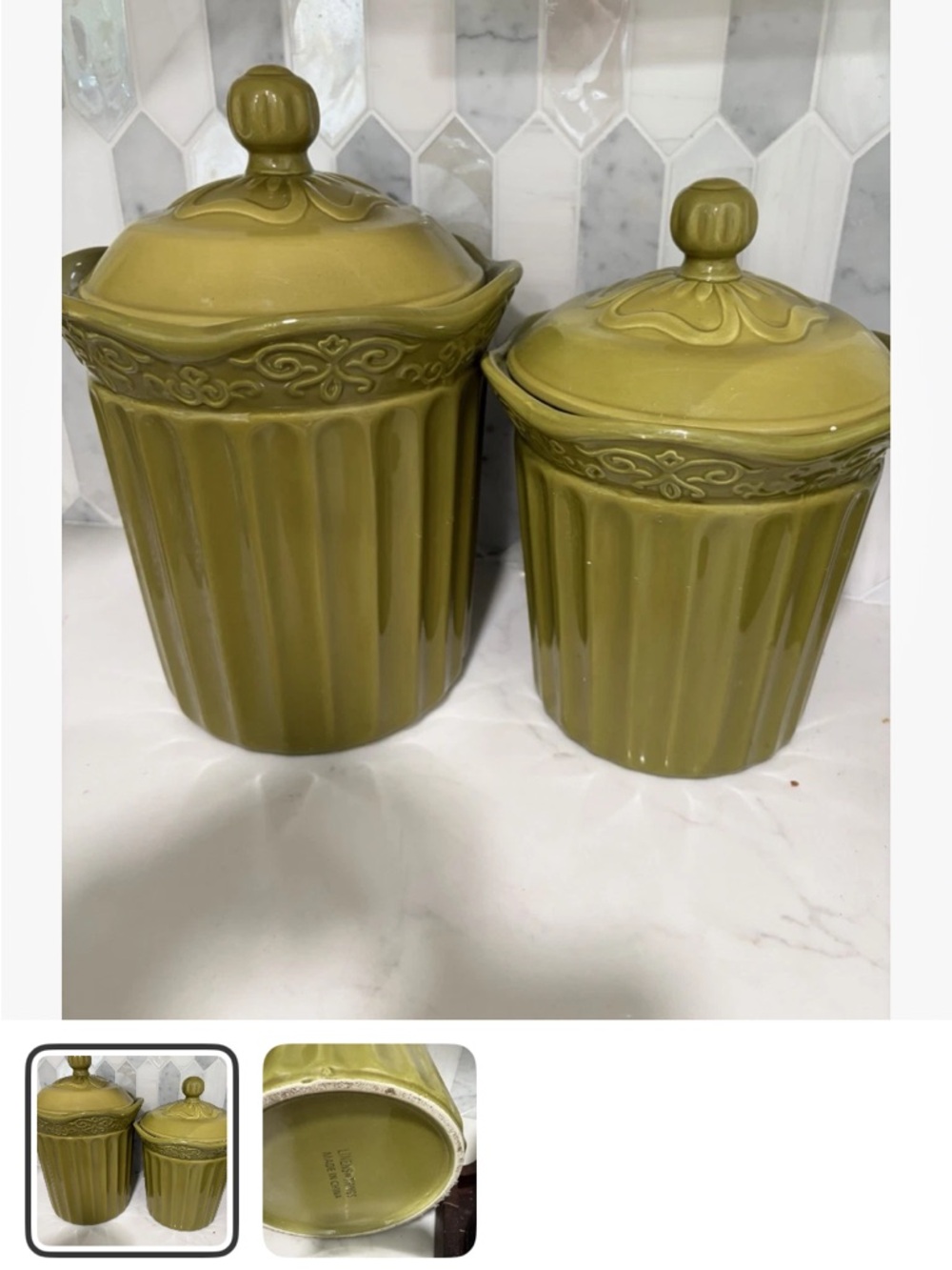 Olive Green Ceramic Kitchen Canister Set with Lids